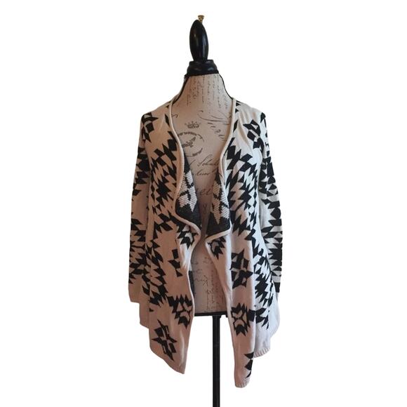 INC S cardigan black white sparkle rhombus cotton cozy - Picture 1 of 5